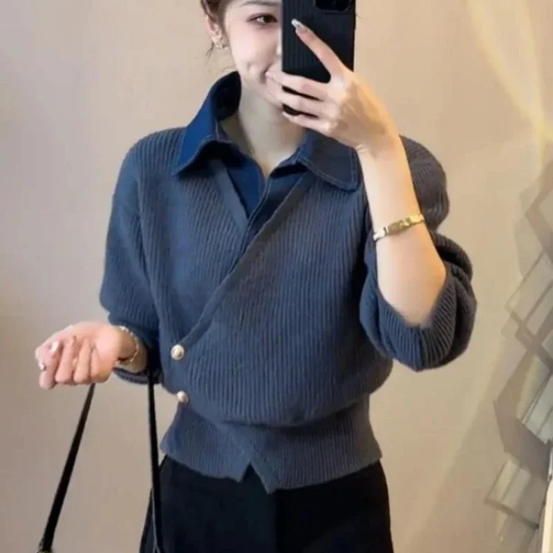 Commute Tops Woman Tshirt Knitted Baggy Cheap Y2k Fashion Youthful Elegant Clothing Trend 2025 In Polo Neck T Shirt for Women