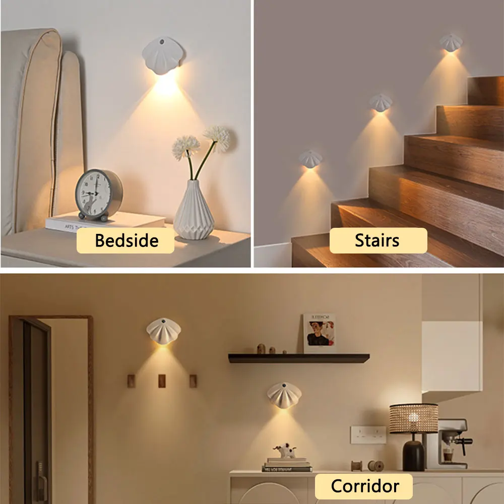 LED shells Night Light Motion Sensor Light USB Type-C Tricolor Room Decoration Lamp for Corridor staircase led Lamp Sensor Light