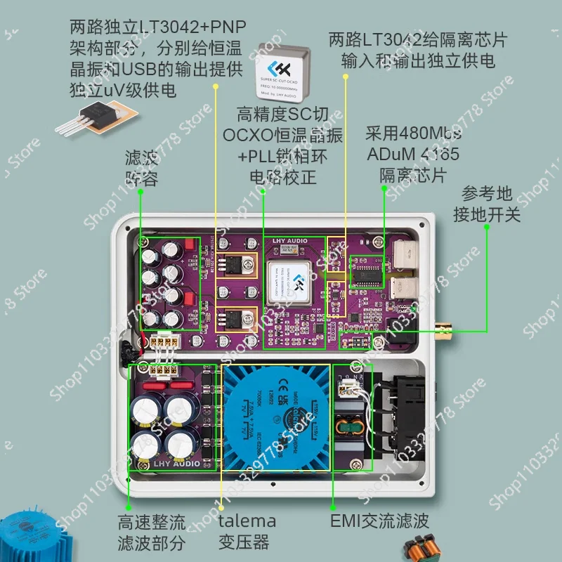 

AUDIO PC HIFI fever audio USB purification isolator ADuM4165 high-speed 480M crystal oscillator OCXO clock input