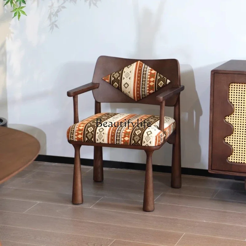 

45French Vintage Solid Wood Dining Chair with Backrest and Armrests for Home Use, Leisure Retro Chair