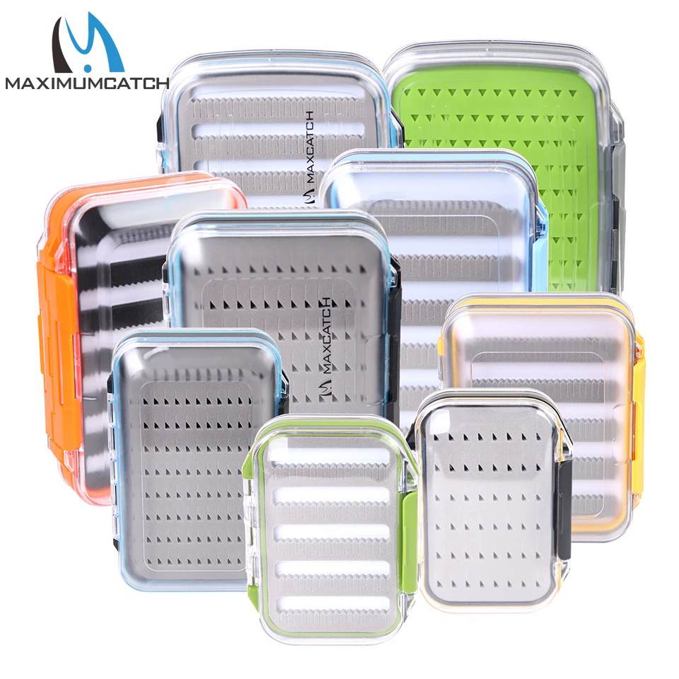 MAXCATCH DS Waterproof Double Side Plastic Fly Box High Density Slit Foam Fly Fishing Tackle Storage Box 4 Sizes for Flies Lures