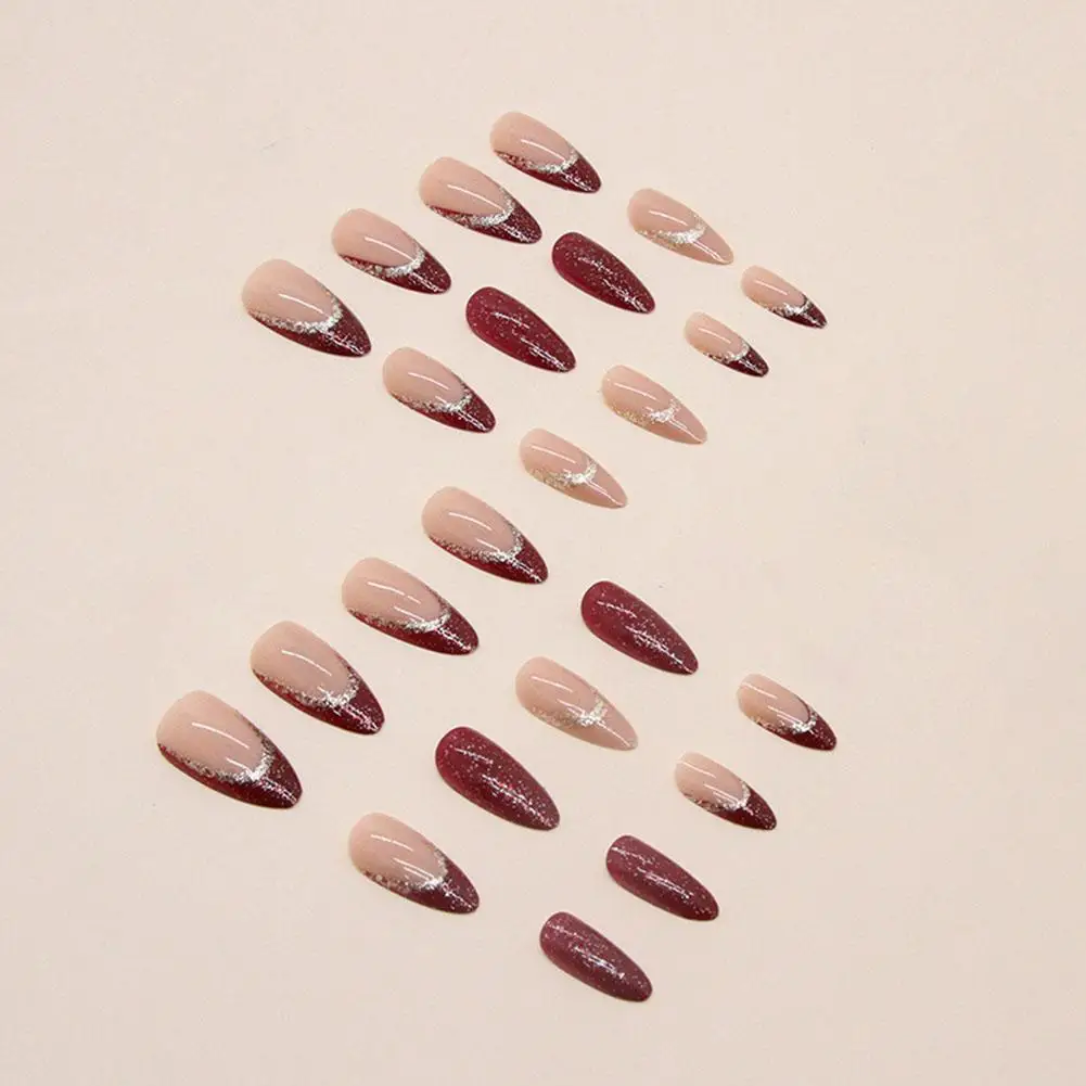 接着剤付きアクリルフェイクネイル,ロングバレエネイルチップ,フルカバー,乳白色,ピンクのグラデーション,人工,1箱あたり24個