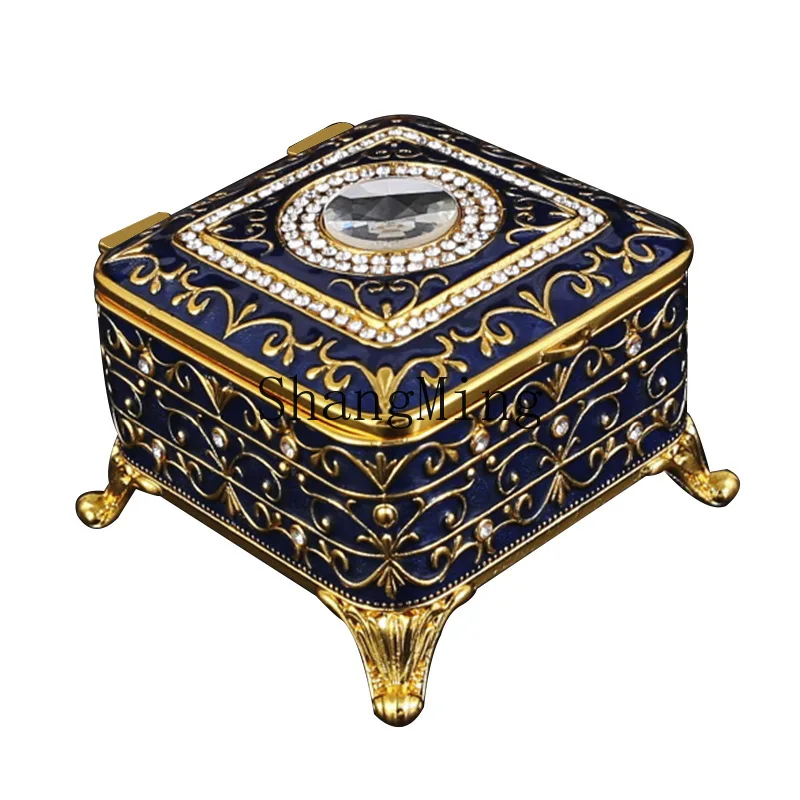 CL Vintage Metal Jewelry Box Exquisite Enamel Color Necklace Jewelry Organizer Princess Jewelry Box