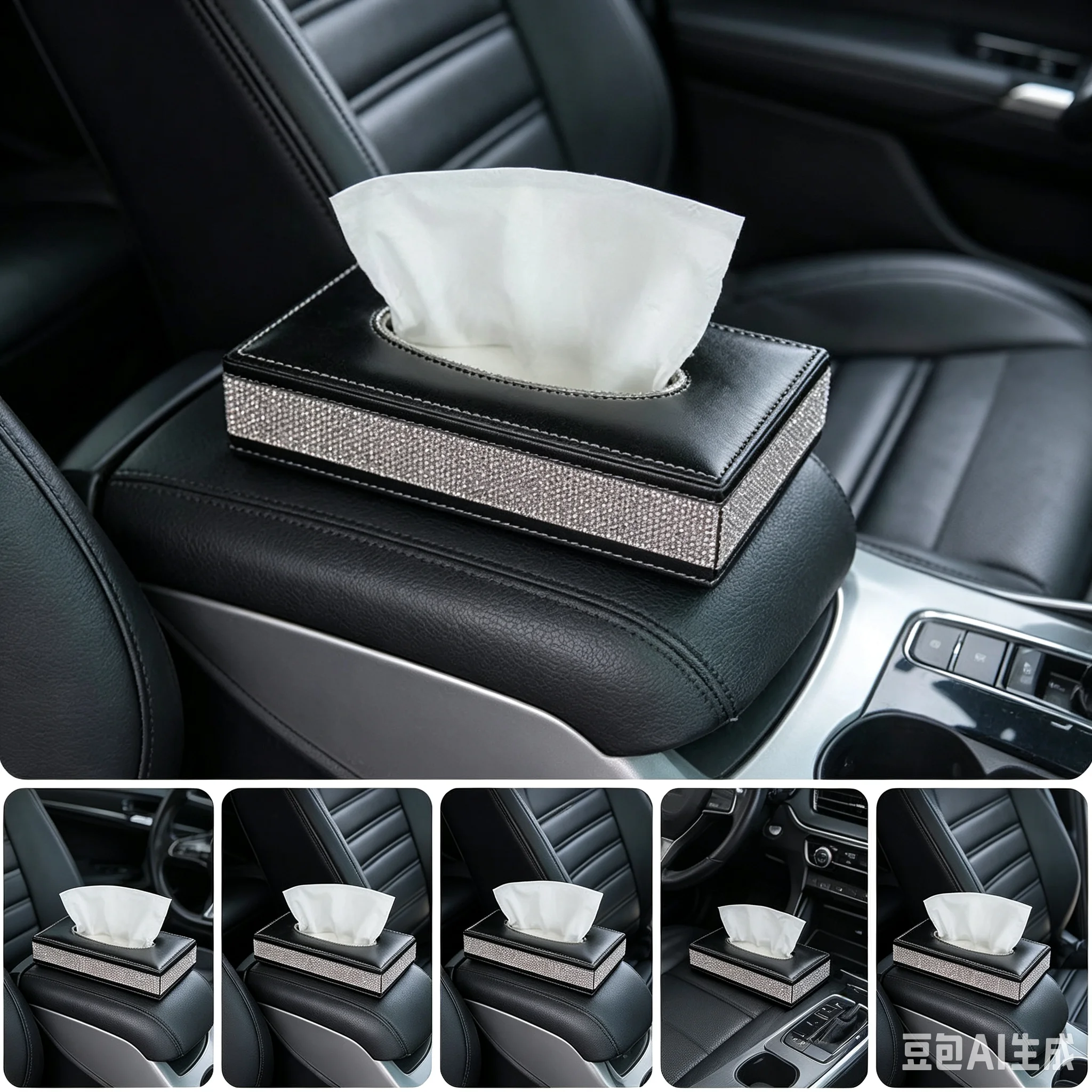 Universal Home Car Bling Rhinestone Paper Towel Box Napkin Cover Tissue Case Black