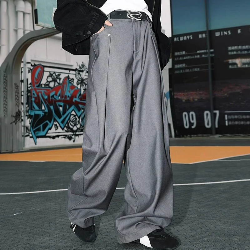 Spring Casual Suit Pants Men Full Length Straight Office Black Grey Loose Wide Legs Formal Trousers Men High Quality Suit Pants