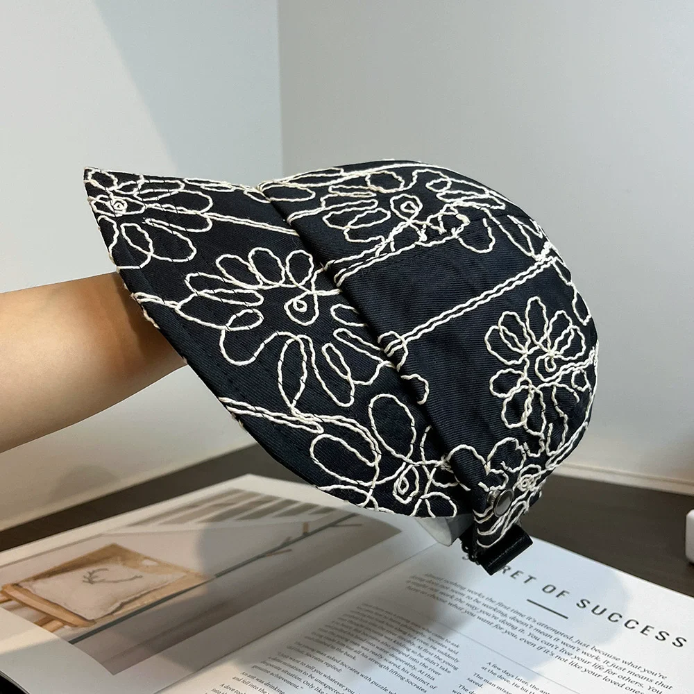Large Head Circumference Sun Hat Flower Embroidered  Design Duckbill Cap Large Brim Flower Hats