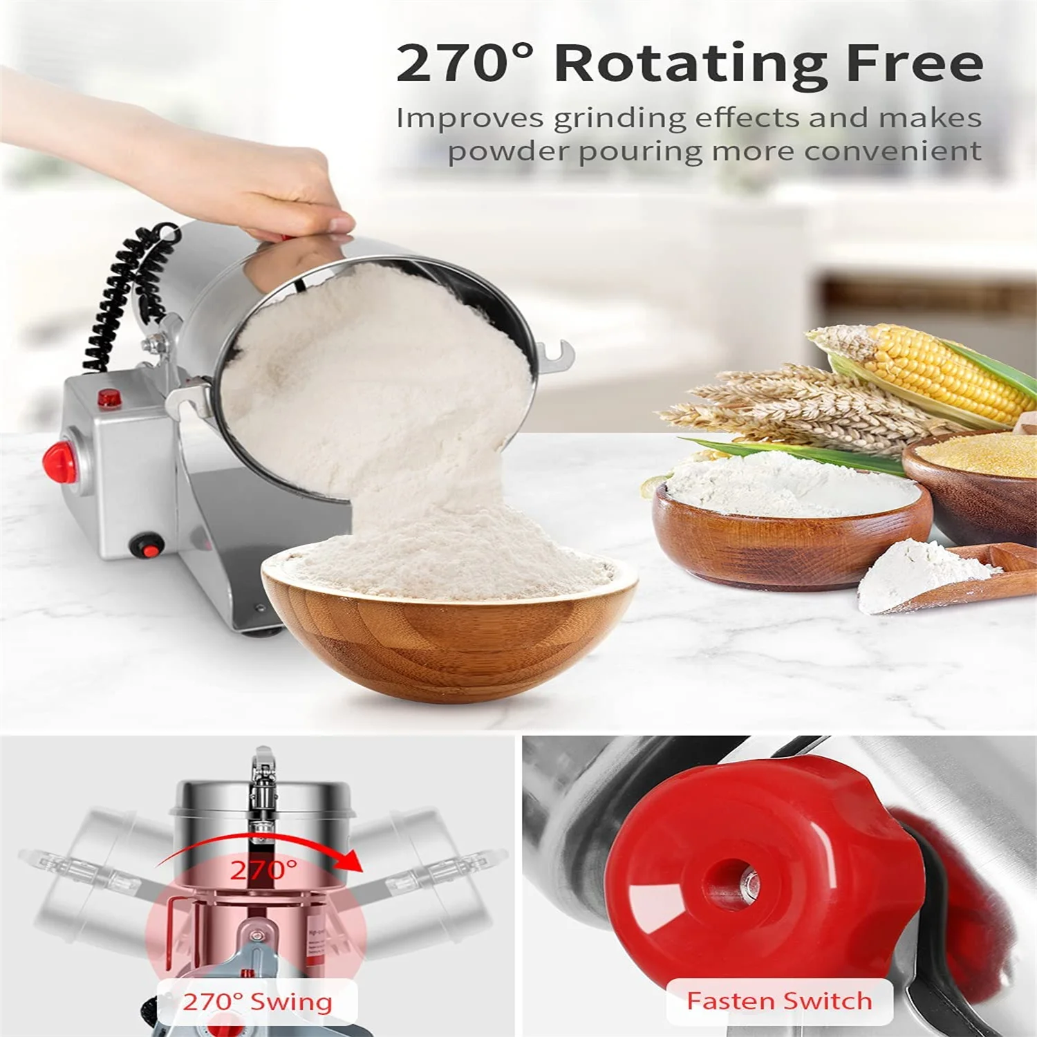 750g Electric Grain Mill Grinder Spice Commercial 2500W 110V Superfine Powder Grinding Pulverizer for Dry Corn Coffee Wheat Herb