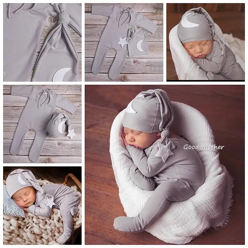 Newborn photography costume hat onesie baby month full moon photo clothes studio baby props