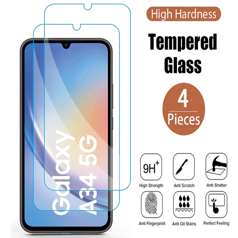

9H Tempered Glass Film For Samsung Galaxy A34 5G A14 A24 A05 A05S A15 A25 A35 A55 A54 2/4Pcs HD Screen Protector Glass