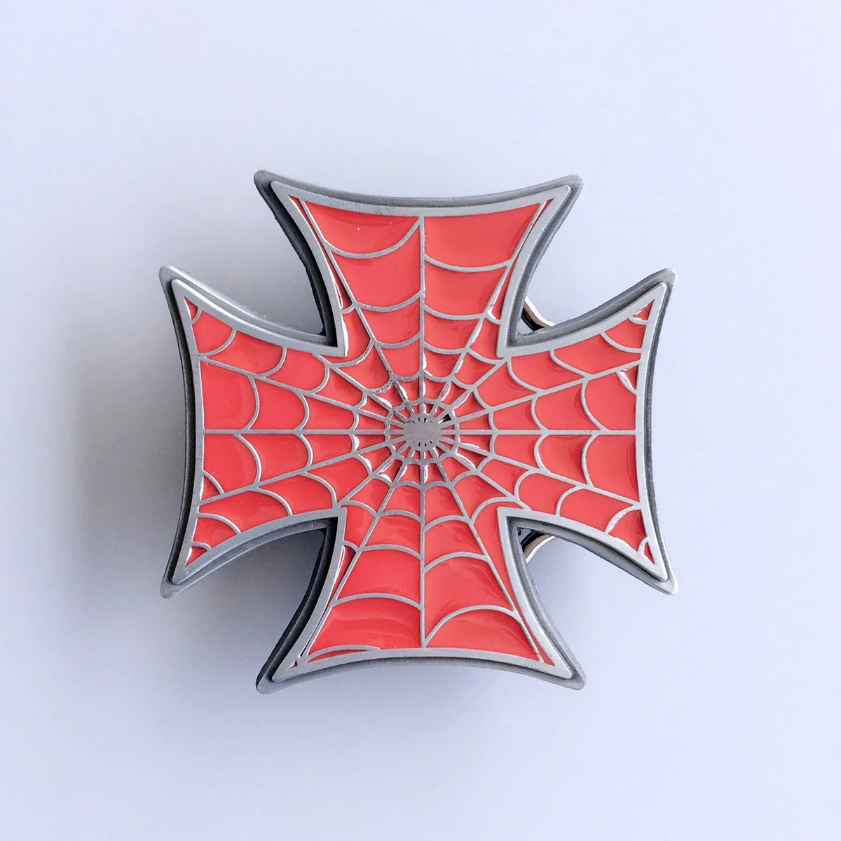 赤いエナメルクロススパイダーウェブベルトバックル-gurtelschnalle-ブックル・デ・セインチュレ-buckle-oc022