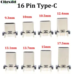 Cltgxdd 2pcs USB Type C Female Socket 16Pin 16P Vertical 180 degree H=9.3/10/10.5/12.4/13.1/13.7/15/17.5mm Type-C USB Connector