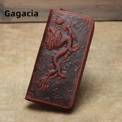 Gagacia New Retro Embossed Wallet Dragon Pattern Long Men Card Holder Handmade Purse Chinese Style Creative Design Wallet Unisex