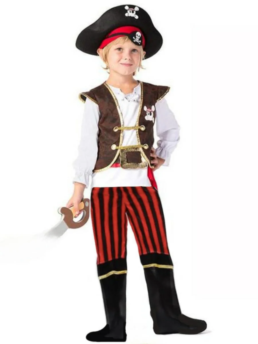 

New loween Children's Costume Boy's Caribbean Ja Pirate Outfit Performance Apparel Cotton Traditional Chinese Stage Costume