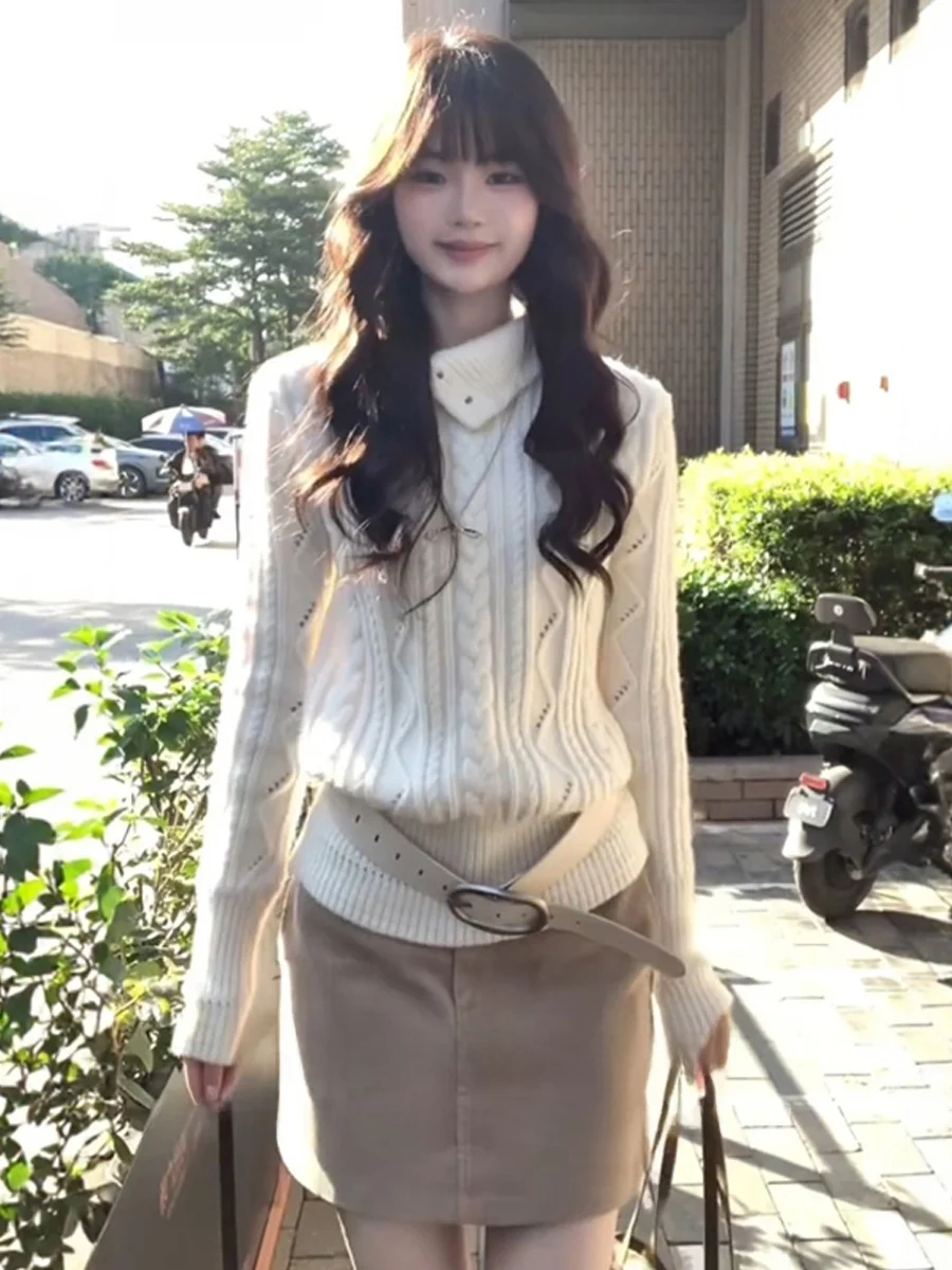 

Korean Sle High Collar Knitted White Sweater Women's Autumn Winter New Faionable Inner Wear Can Be Worn outside for Young...