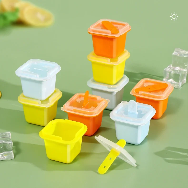 Square Ice Cube Molds Food Grade Silicone Ice Cream Mould Tray with Popsicle Stick DIY Jelly Pudding Summer Ice Ball Maker Tools