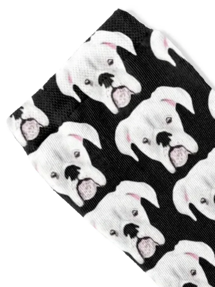 WHITE BOXER DOG HALFTONE PUPPY BLACK Socks football gym fashionable cute Boy Socks Women's