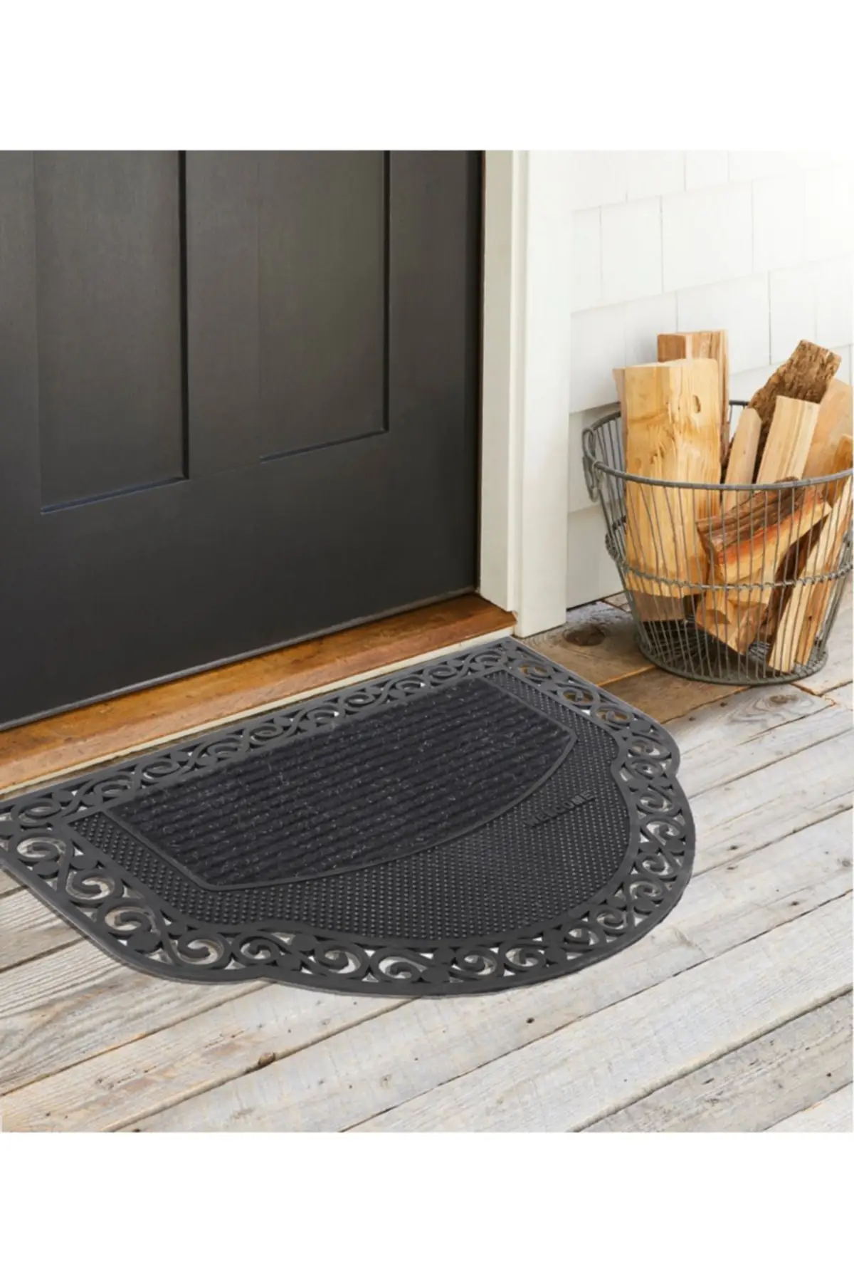 Half Moon Model Welcome Letter Front Door Mat Black Color Stylish Useful Majestic Ornate Decorative 2022 Trend Model