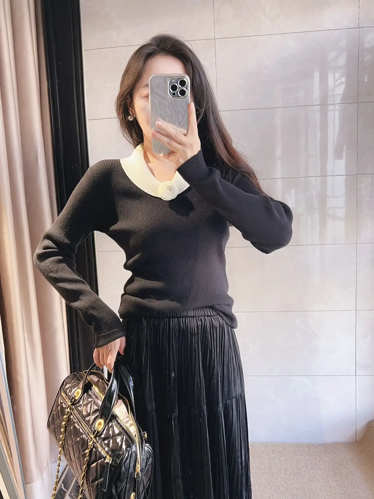 

Мягкий эластичный тонкий шерстяной вязаный свитер с романтическим узором камелии, французский стиль, приталенный крой, зимняя мода