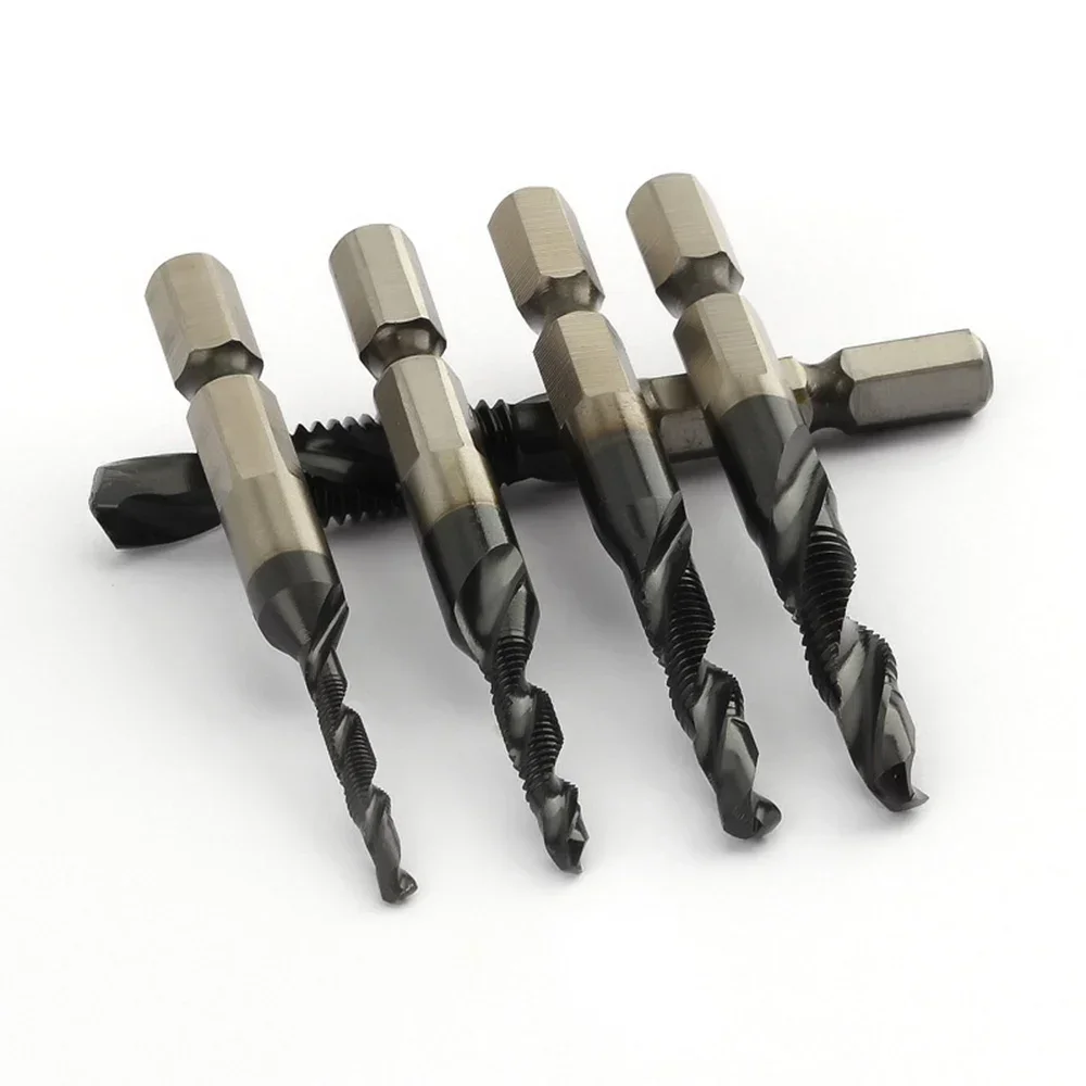 HSS4341 M35 TiAlN Coated Combination Drill Tap Bit Countersink HSS-Co Taps Metric Combination Bit Hex Shank M3 M4 M5 M6 M8 M10