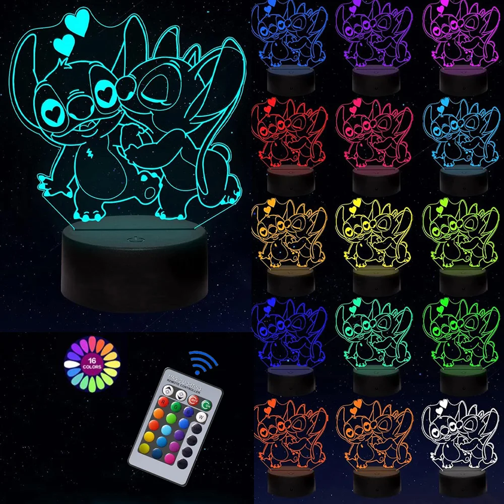 Disney\'s Lilo & Stitch Night Light with Remote Control and Smart Touch Room Decor Lamp Birthday Valentine\'s Day Christmas Gift