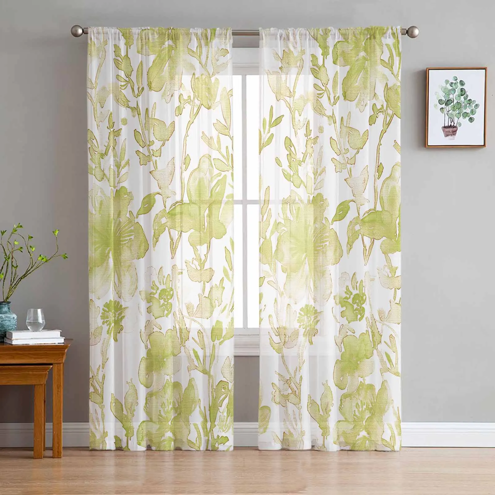 Abstract Watercolor Flowers And Plants Sheer Curtain Living Room Drapes Home Bedroom Voile Curtain Tulle Window Curtain