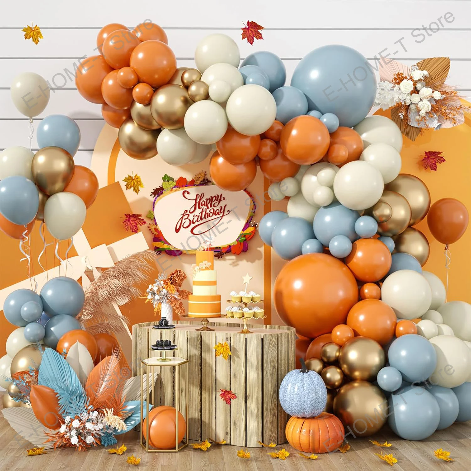 Fall Balloon Arch Kit Orange Dusty Blue Sand White Balloon for Autumn Harvest Baby Shower Birthday Thanksgiving Party Decoration