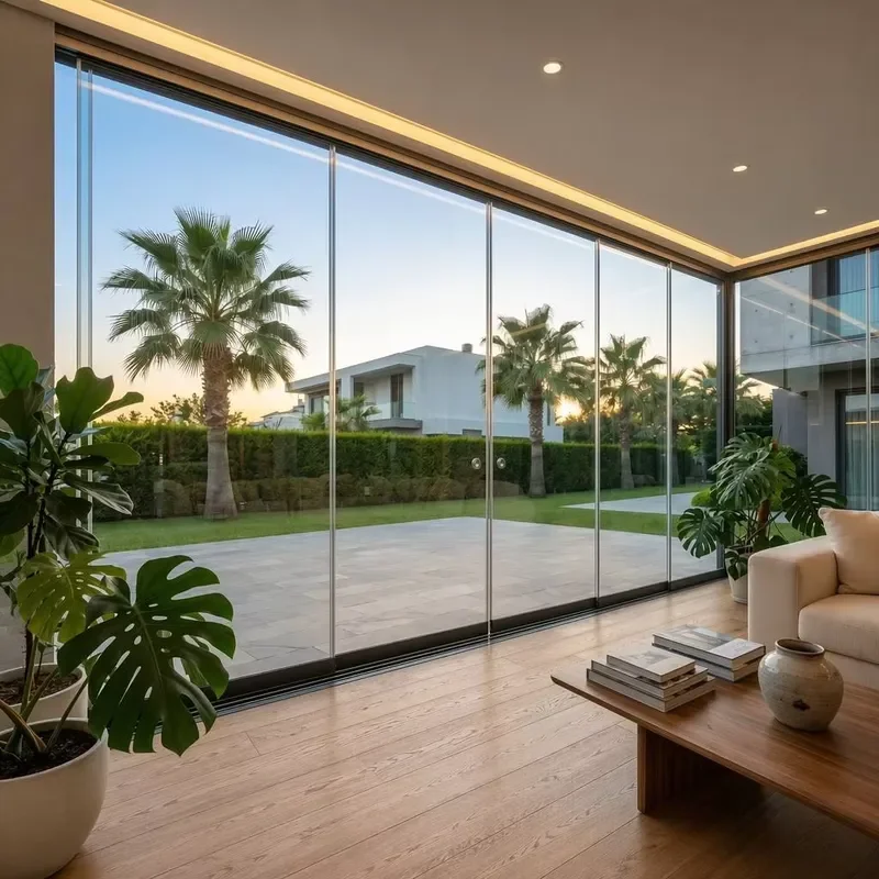 for Indoor Double Leaf Floor to Ceiling Glass Door Aluminum Alloy Frameless Windproof Partition for Kitchen Balcony Living