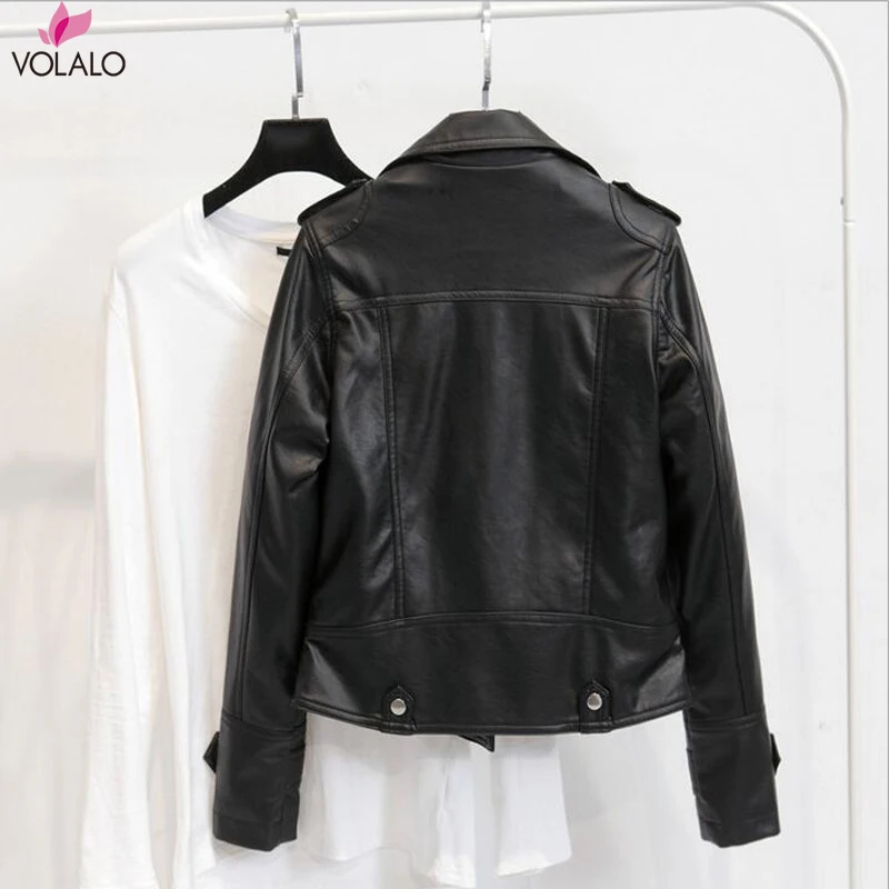 SUSOLA Women Autumn Leather Jacket Moto Biker Motocycle Female Outwear Classical Faux Leather Coat Black Turn-down Collar