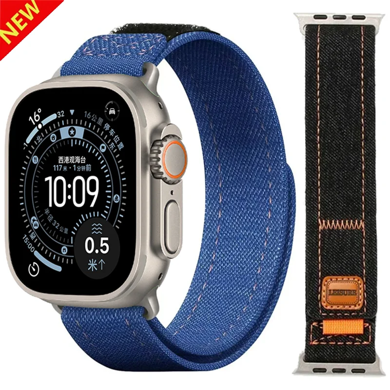 Nylon-Canvas-Armband für Apple Watch Ultra 3/2 49 mm 11 10 9 8 7 6 5 4 SE Denim Langlebiges Armband iWatch 45/41 mm 40/42 mm 46 mm 44 mm