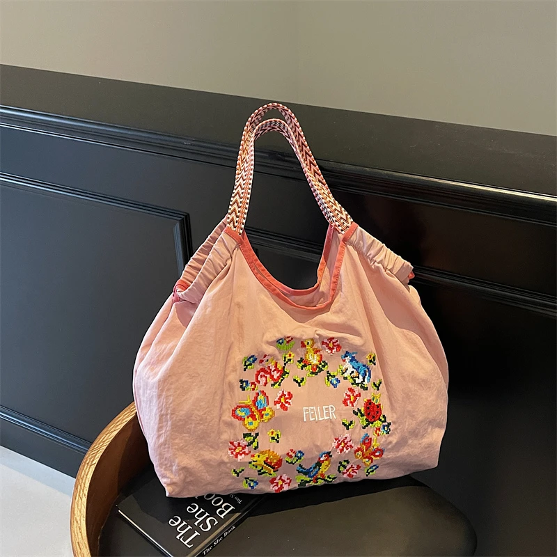 

Sewing Thread Shoulder Bags Nylon Solid Color Large Capacity Ladies Bags on Sale 2025 Fashion Versatile Casual Tote Bags