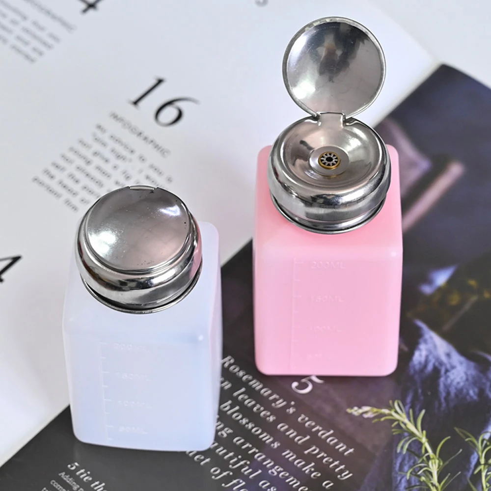 200ml Refillable Nail Liquid Container Bottle Pink White Empty Cosmetic Makeup Cleaner Press Pump Dispenser Salon Nail Art Tools