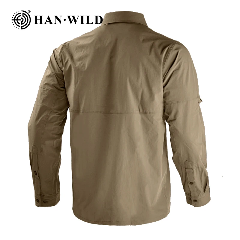 HAN WILD Men's Tactical Shirts Summer Lightweight Quick Drying Shirts Man Shirt Breathable Long Sleeve Outdoor Work Cargo Shirts