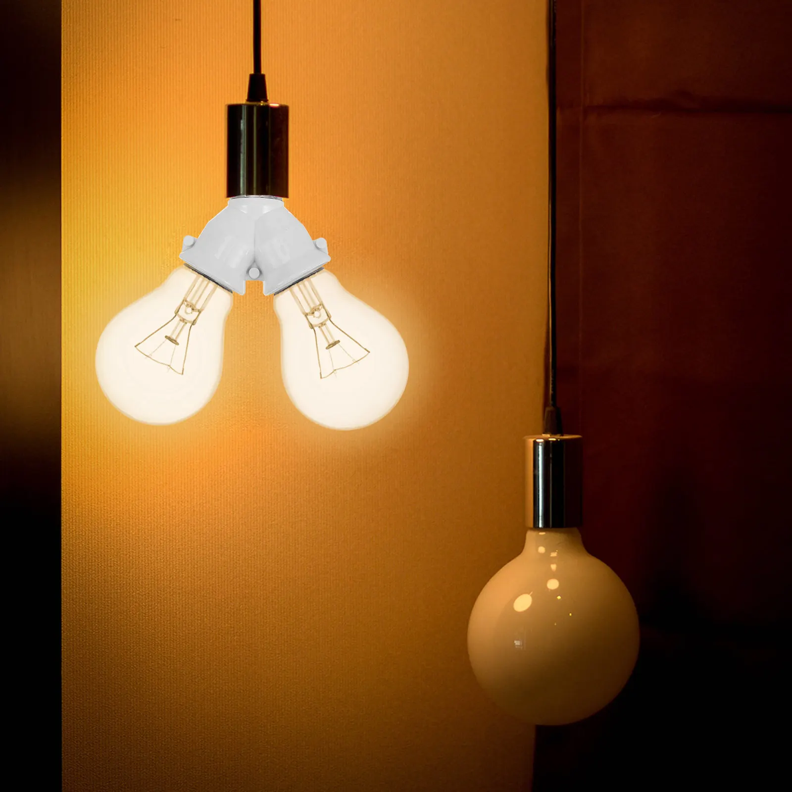3Pcs Socket Light Adapter E27 Double Outlet Bulb Holder Compact Design Easy Install for All Voltage LED Bulbs Extender