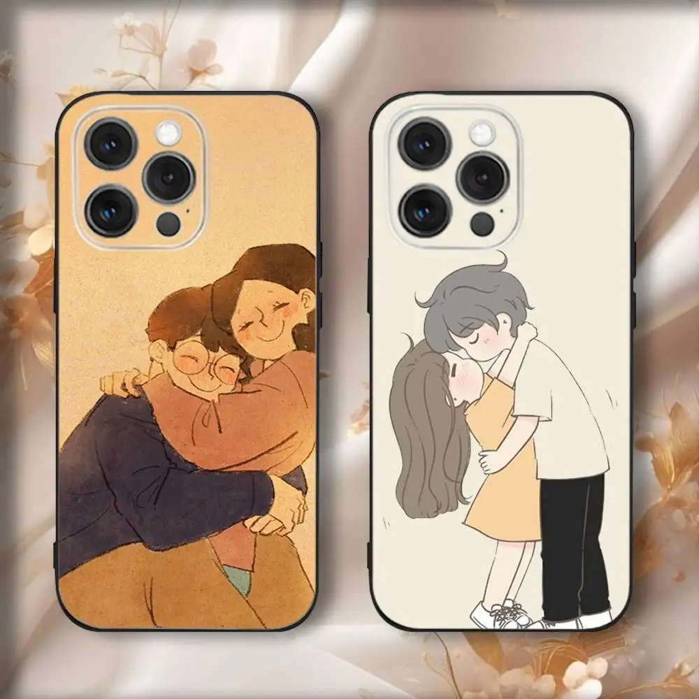 

Cartoon Couple Phone Case For iPhone16,15,14,13,12,11,Pro,Max,Plus,X,XS,SE4,E,Mini,Soft Black Case