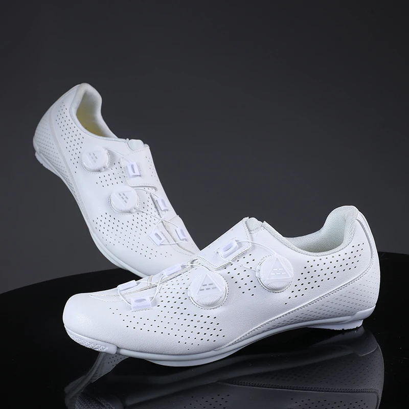 Road Cycling Shoes Men Speed Cycling Sneaker Cleat Shoes Spd Cycling Flat Pedal Shoes Bike Outdoor Footwear Self-Locking White