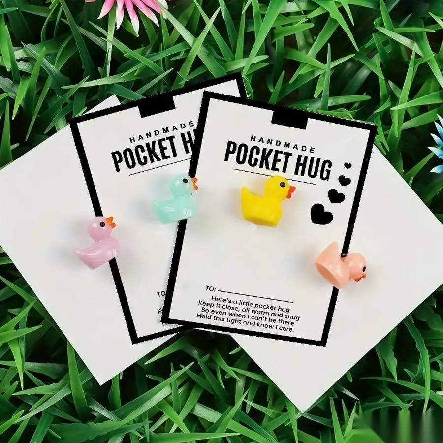 1/5/10/20/50/100pcs  Lucky Duck Pocket Hugs - Fantasy Theme Resin Charms with Inspirational Messages, Assorted Colors, Includes