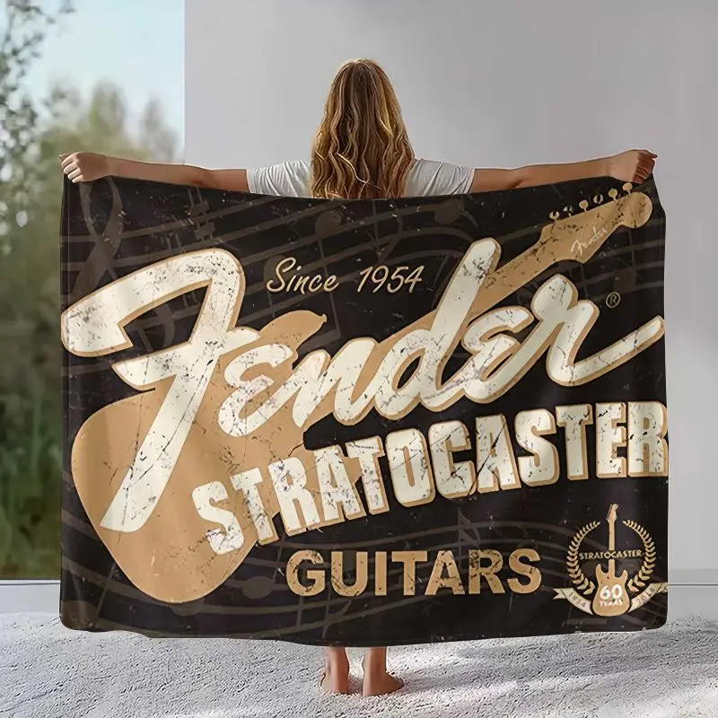 Vintage Fender Guitar Rock Music Soft Flannel Throw Blanket,Cozy Warm Blanket for Bed,Sofa,Living Room,Picnic,Camping,Home Decor