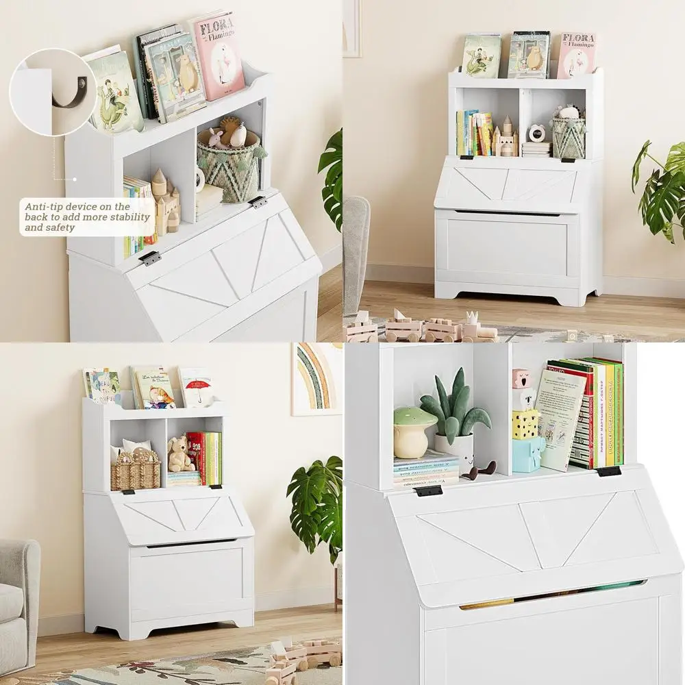 Wooden Flip-Top Bookcase Organizer for Kids, Ideal Storage for Playrooms, Bedrooms, and Nurseries