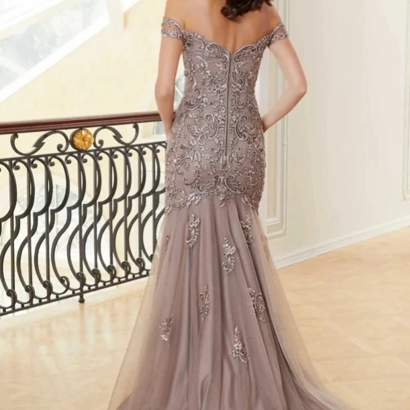 Elegant Mermaid Bridal Evening gown tulle applique wedding party dress Landing formal ball dress