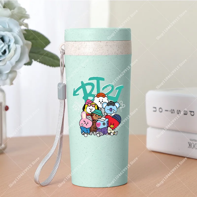 350ml BT21 Portable Water Bottle COOKY TATA RJ Cute Anime Leak-proof Plastic Drinking Cup Milk Coffee Juice Cup Drinkware Gift view 6