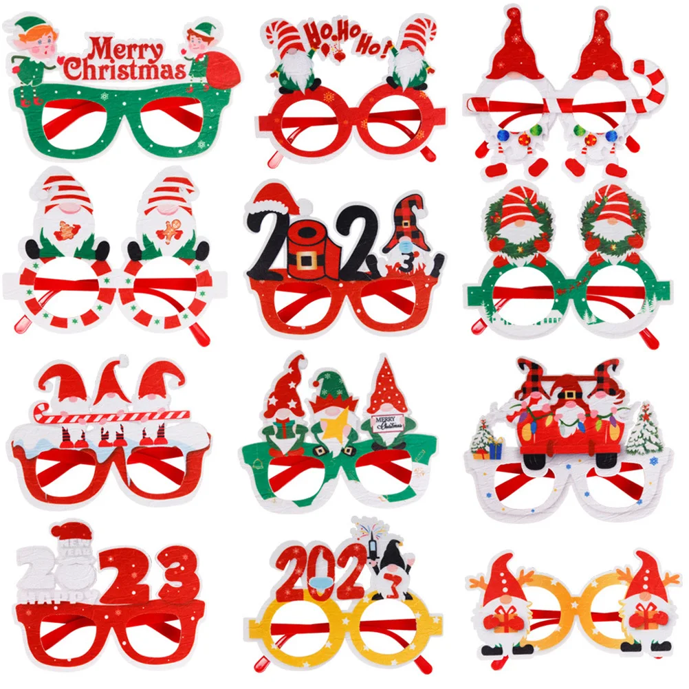 

12Pcs Christmas Eyeglasses Felt Plastic Frames Party Supplies Xmas Props Mixed Style 2023 Christmas Glasses