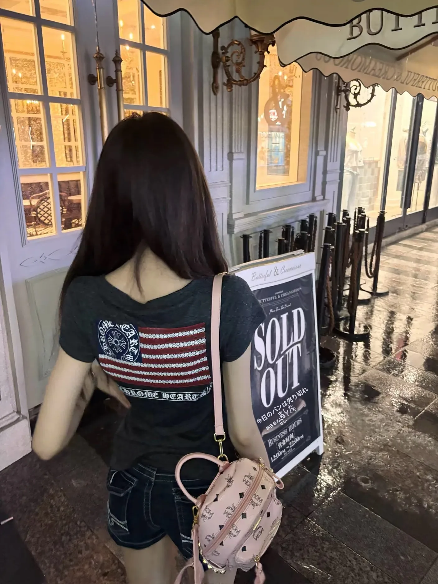 Retro American Hot Girl V-neck Star Spangled Flag Print Short Sleeve T-shirt Women's Summer Slimming Dark Grey Shoulder Level...