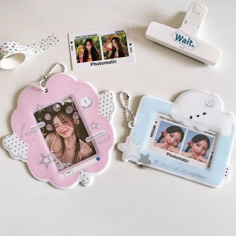 

INS 3Inch PVC Photo Card Holder With Keychain Cute Angel Wing Photocard Holder Photo Frame ID Badge Protector Sleeves Stationery