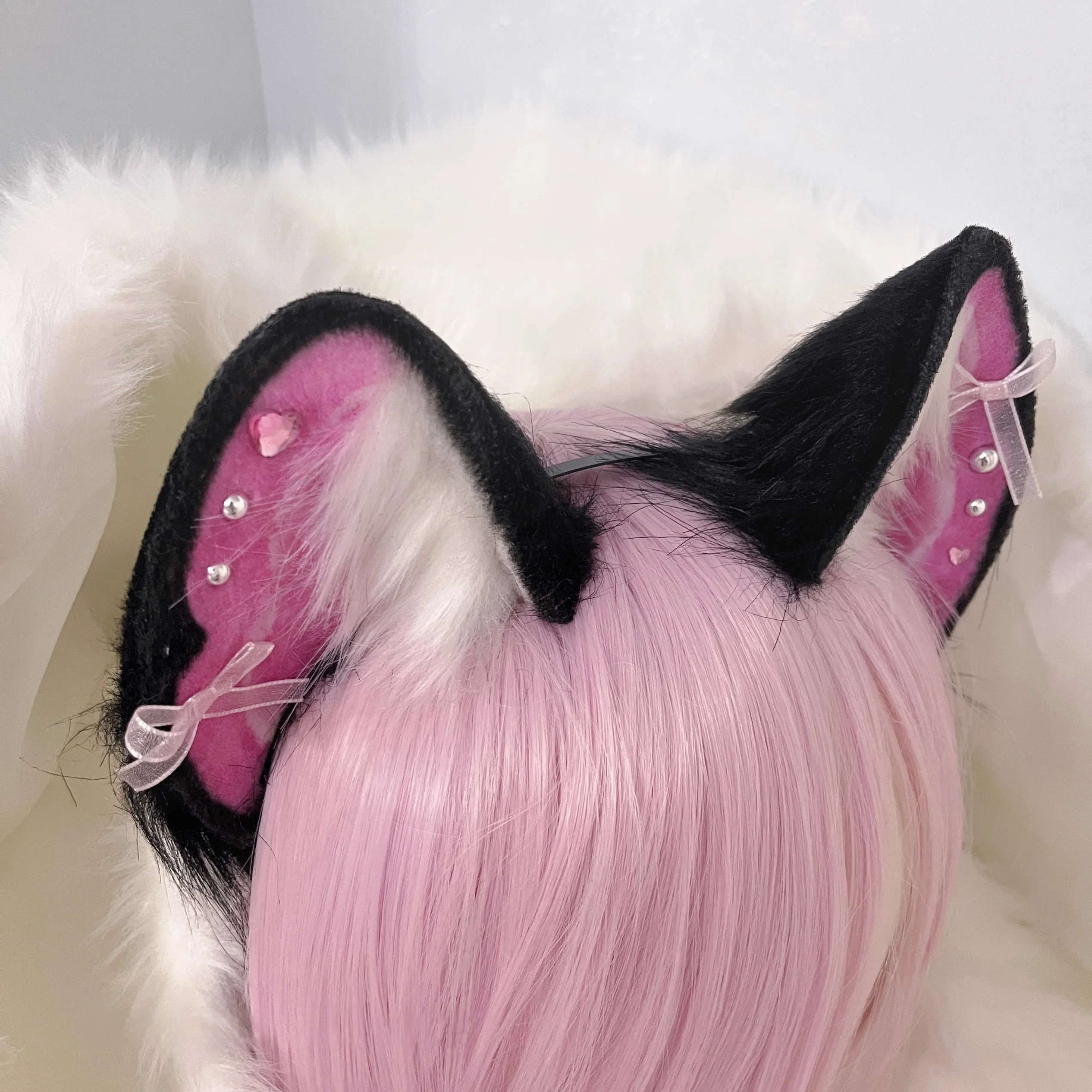 New Handmade Cute Furry Cat Ear Handband Cat Girl Y2K Pink Realistic Headpiece Lolita Maid Party Cosplay Hair Props