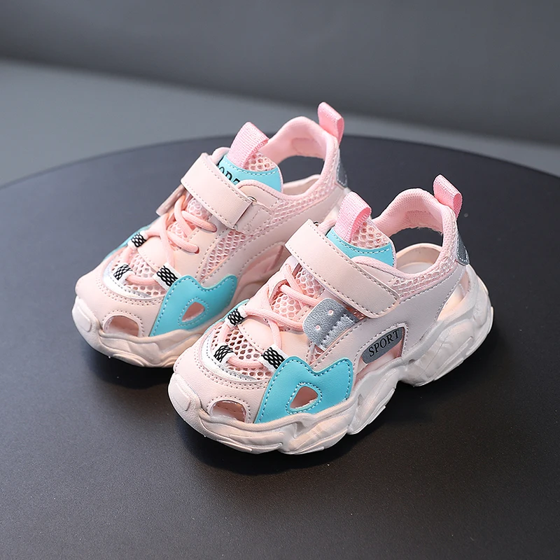 Girls' Summer Closed Toe Sports Sandals Hollow out Dad Shoes Children's Breathable Baby Mesh Princess Child Frame Shoes