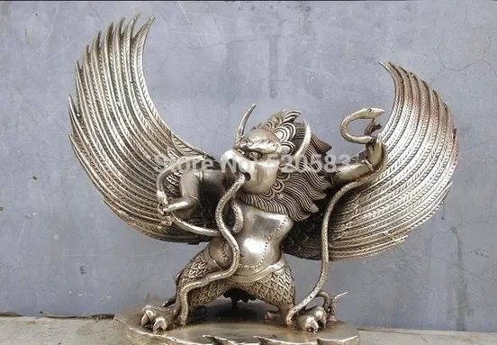 Tibet Buddhism White Bronze Silver Mirs Garuda God Buddha Statue