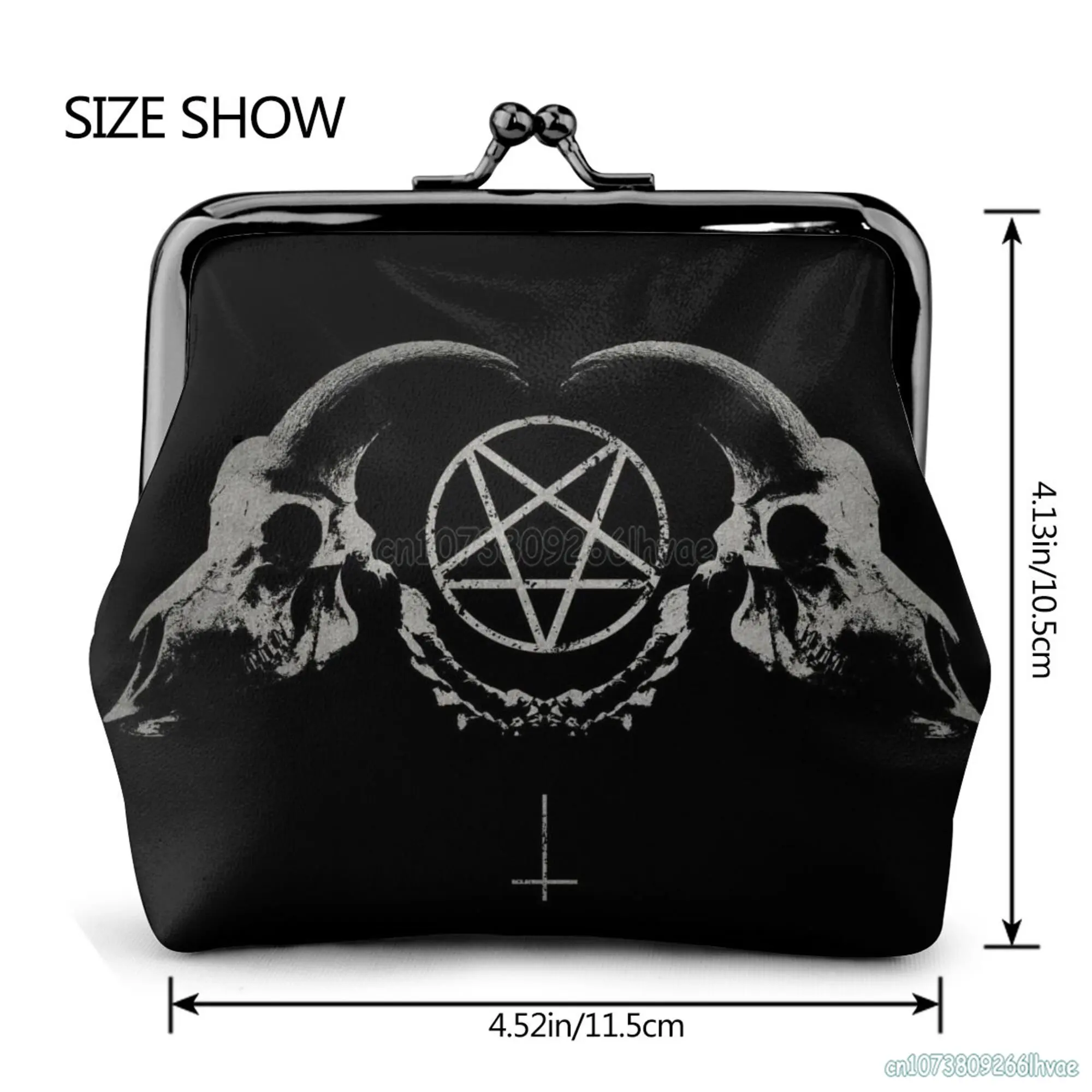 Pentagram Satantic Occult Church of Satan Goat Goth Women Leather Coin Purse Small Change Pouch Closure Buckle Wallet