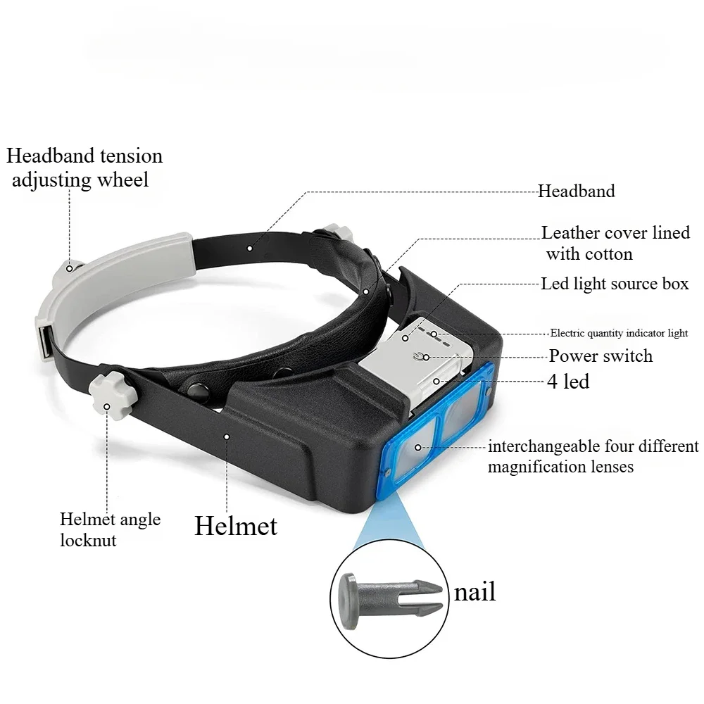 نظارات مكبرة مثبتة على الرأس مع 4 أضواء LED لعرض البطارية وهدايا القراءة عالية الوضوح
