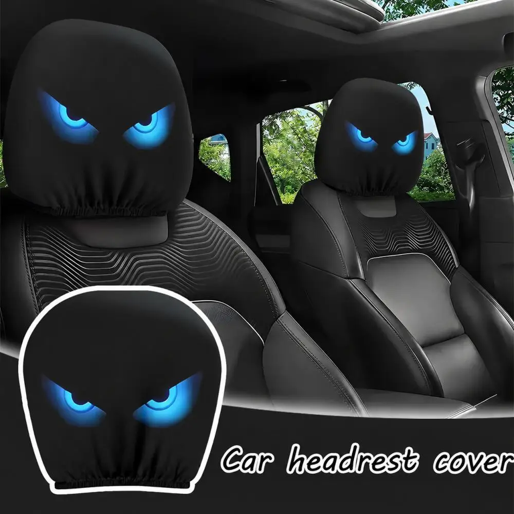 2PCS Cool Blue Angled Car Headrest Covers, 2D Printed, Elastic, Universal Car Seat Headrest Protectors