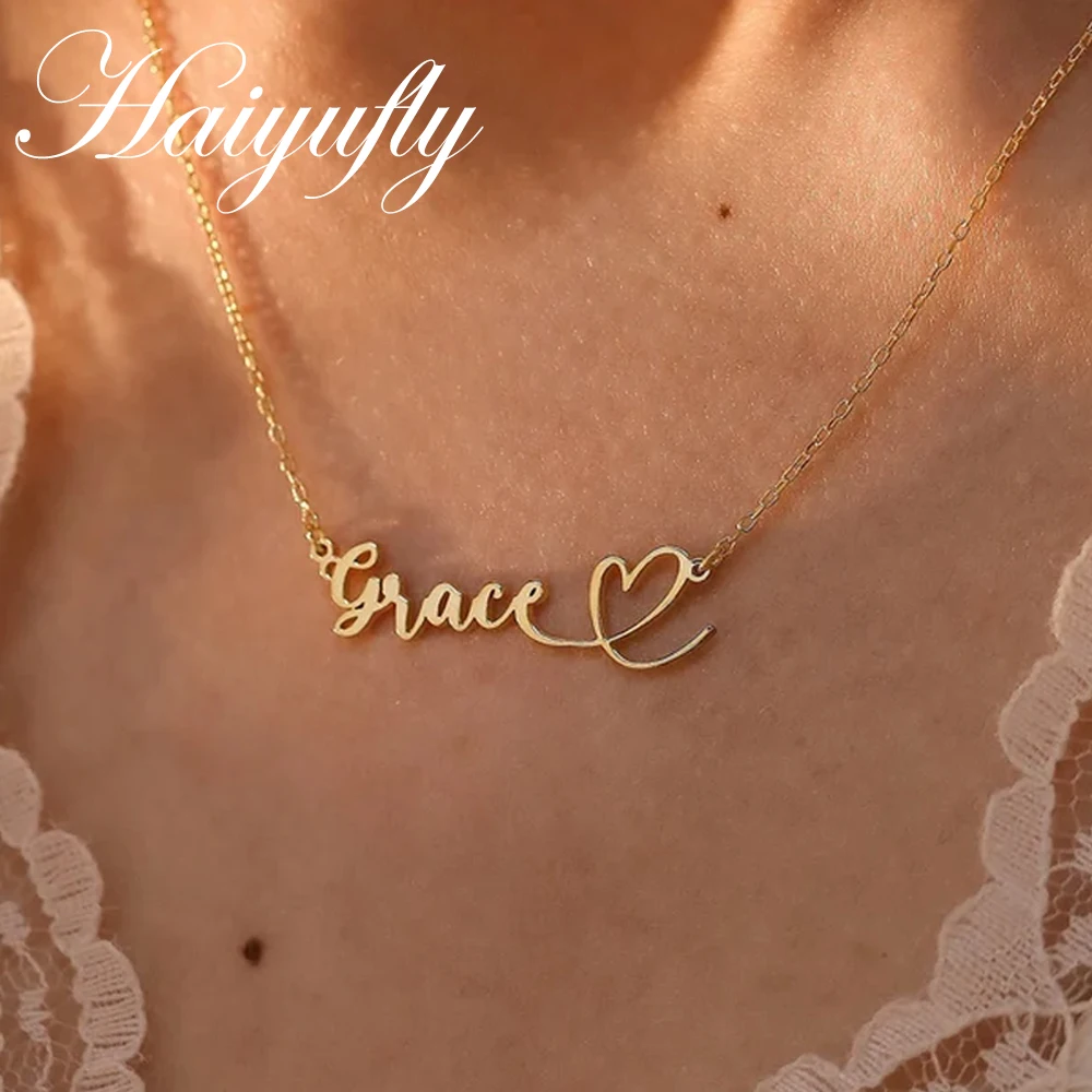 Haiyufly Custom Heart Name Necklace for Women Girl Stainless Steel Jewelry Choker Chain Trendy Mother Kids Personalized Gift